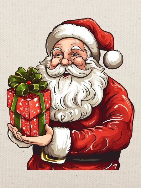 Knuffiger Weihnachtsmann mit Weihnachtsgeschenk