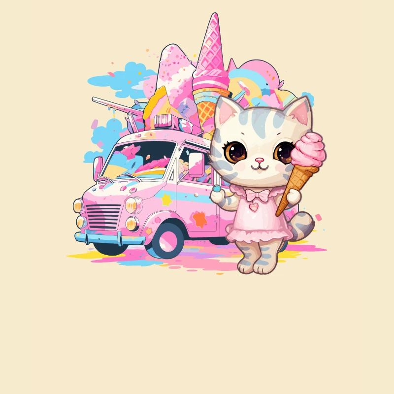 Katze Kätzchen-Mädchen Eisdielen Dessert-Eiscreme