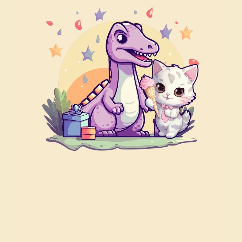 Katze Kätzchen-Mädchen Dinosaurier Eiscreme