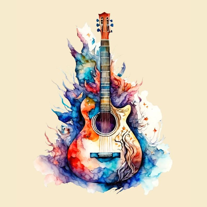 Une belle guitare musicale peinte à l’aquarelle