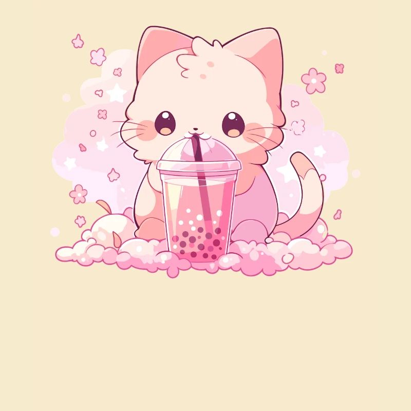 Kawaii Cat Drinks Boba Bubble Tea Chibi