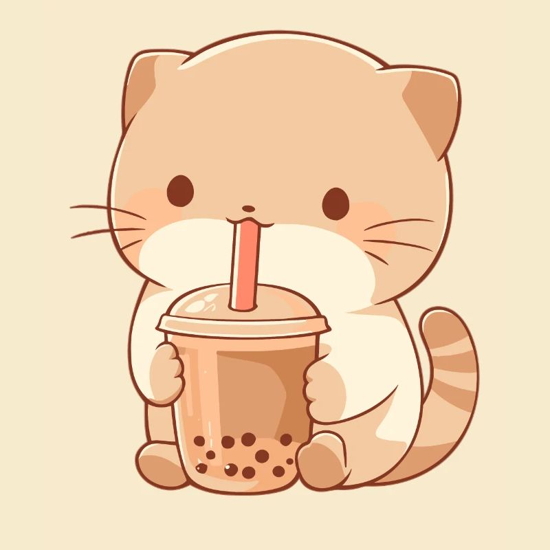 Kawaii Cat Drinks Boba Bubble Tea Chibi