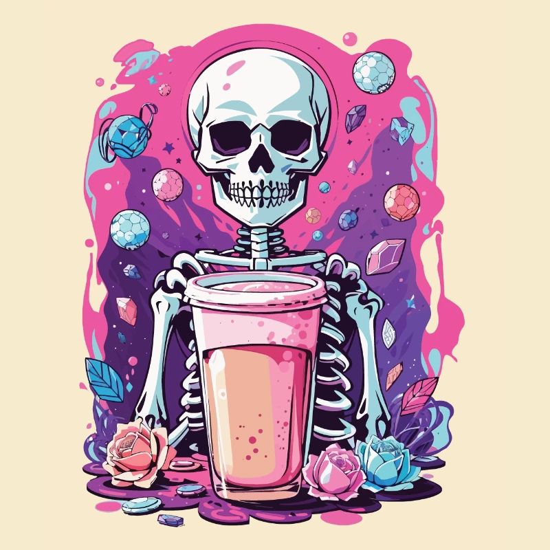 Gothic Bubble Tea Skeleton Halloween Aesthetic