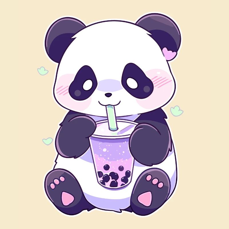 Kawaii Panda Drinks Boba Bubble Tea Chibi