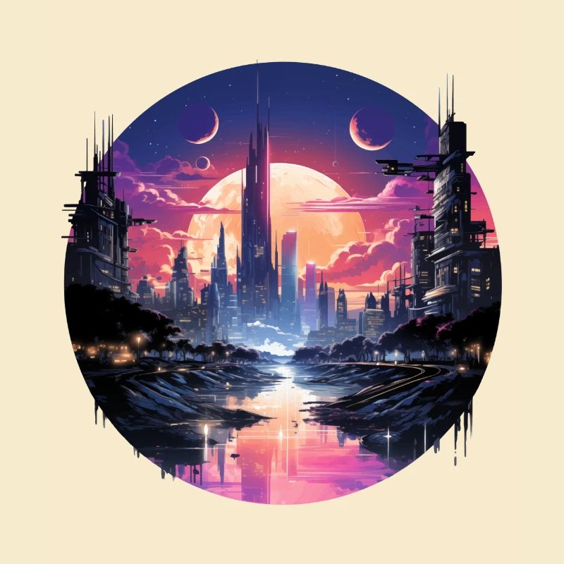 Futuristic cyberpunk cityscape, synthwave style
