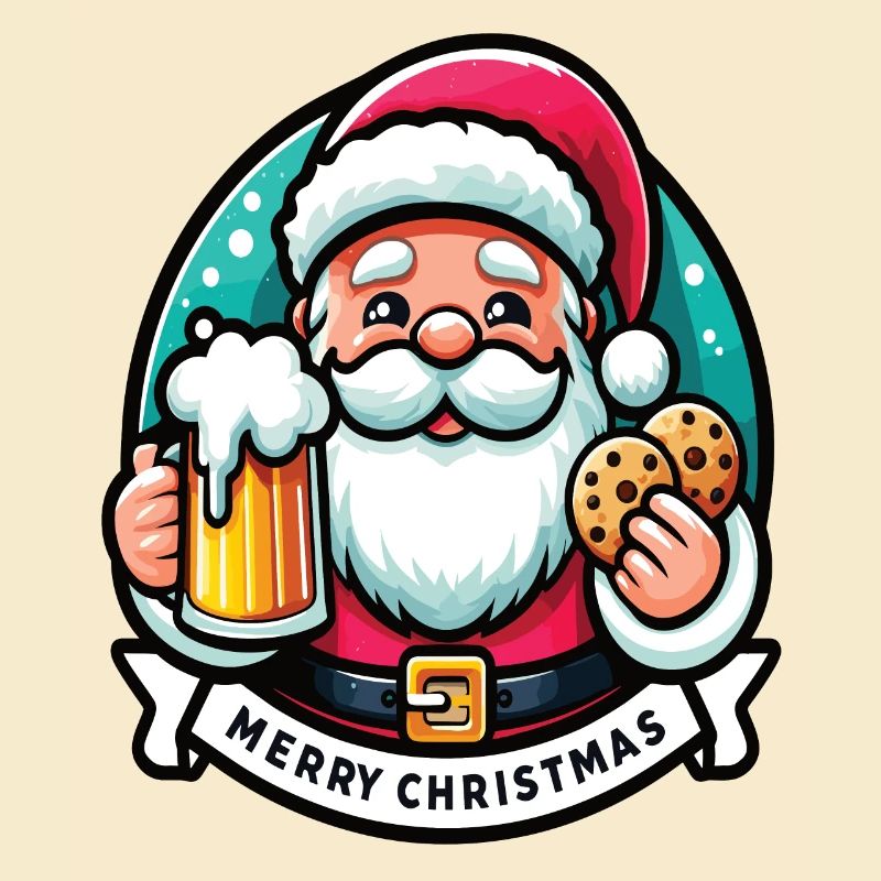 Weihnachtsmann mit Bier und Keksen