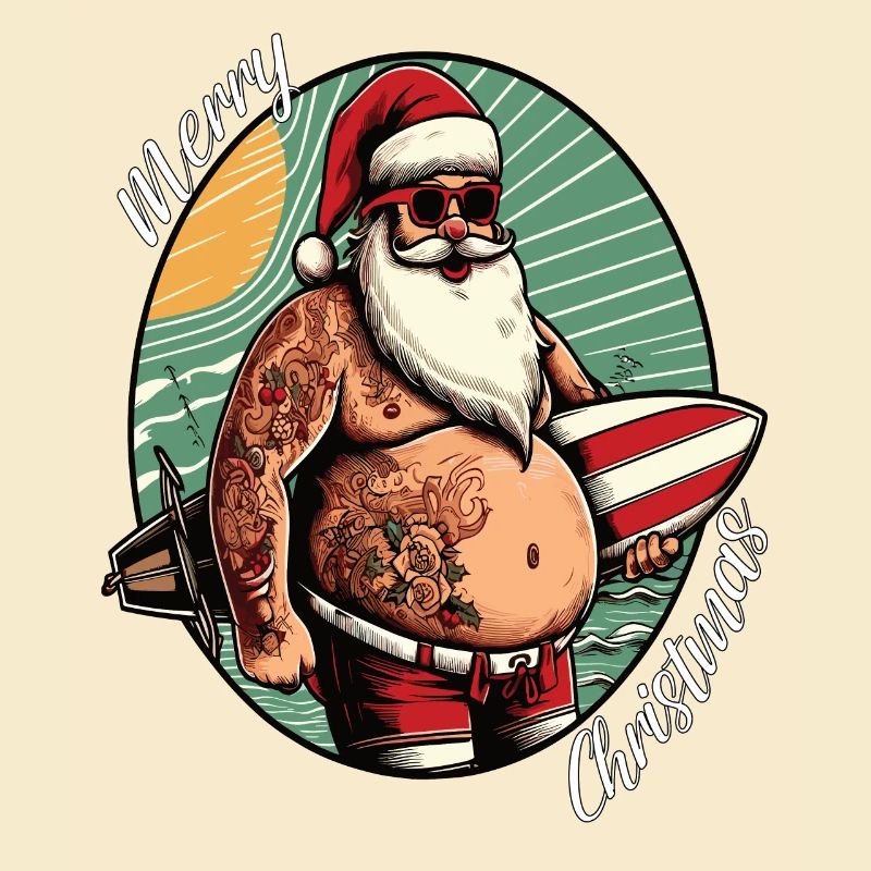 Weihnachtsmann beim Surfen