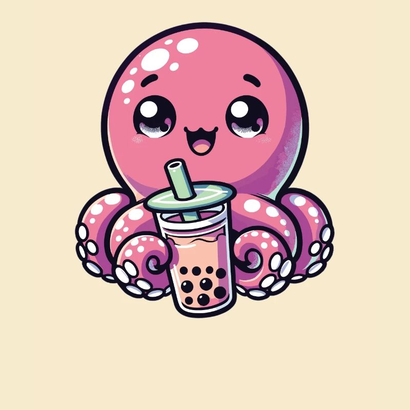Octopus Drinking Bubble Tea kawaii Boba Octopus