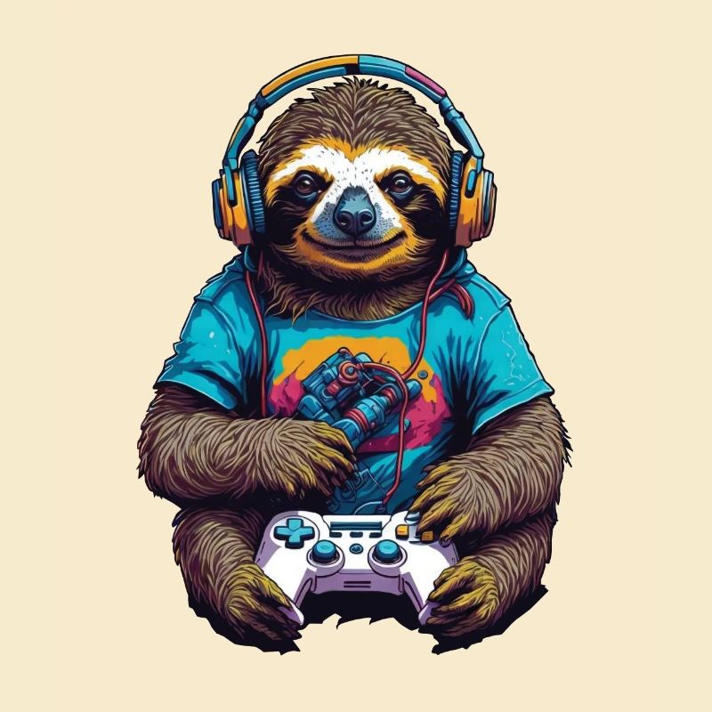 Retro Controller Gaming Sloth Nerd Design