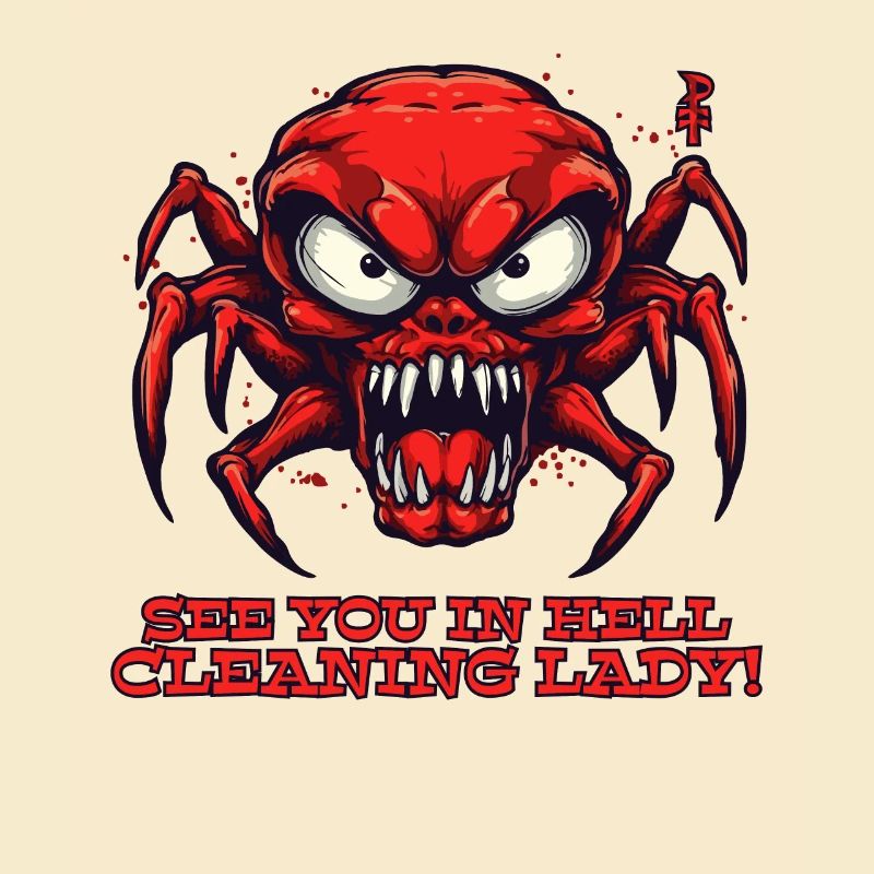 Evil angry crazy cartoon skull spider