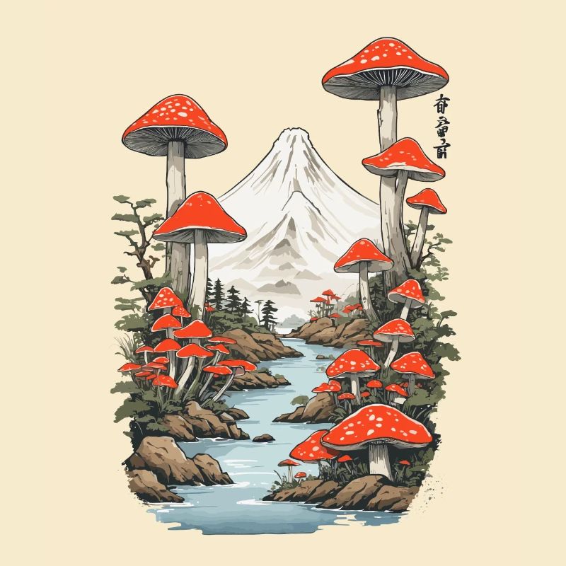 Magic Mushroom Panorama Vintage Toadstool Design