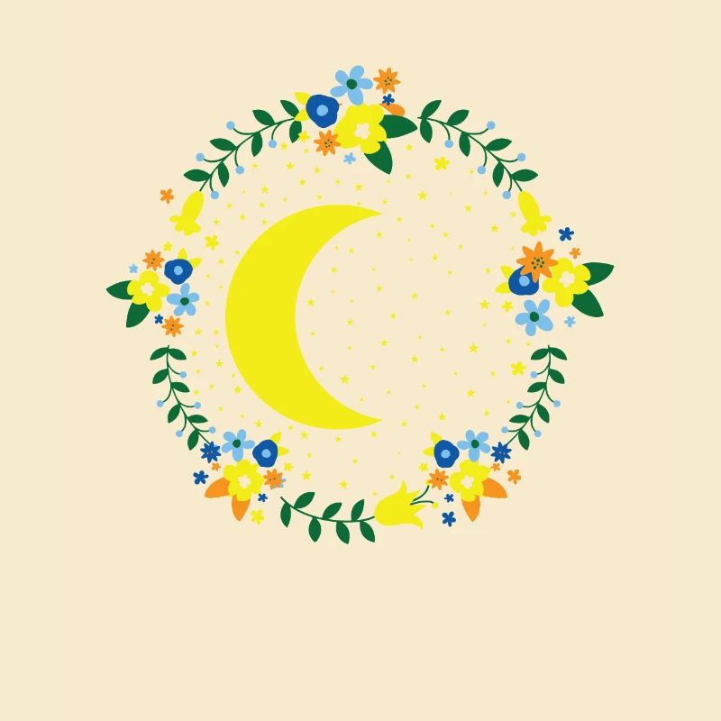 Moon with flowers, night sky, outer space