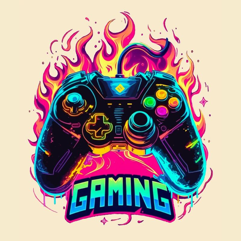 Gaming Controller Flames Art