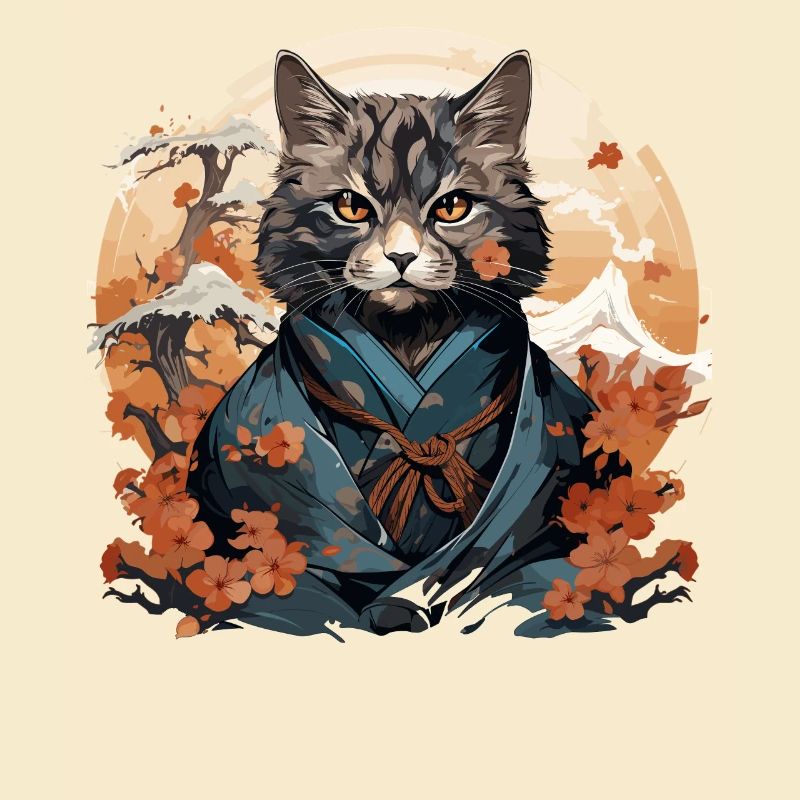 Funny Samurai Cat