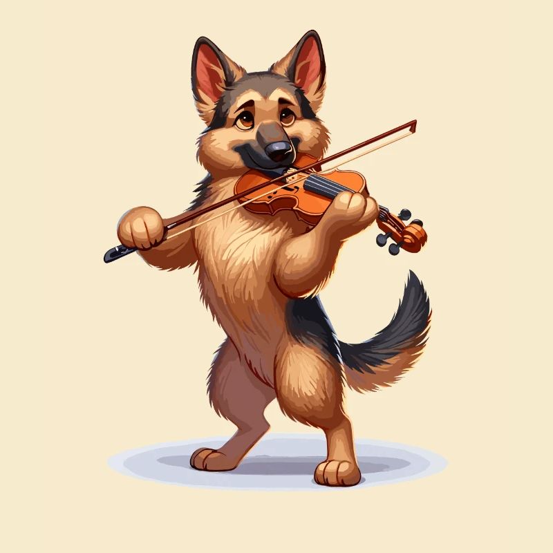 German Shepherd playing violin