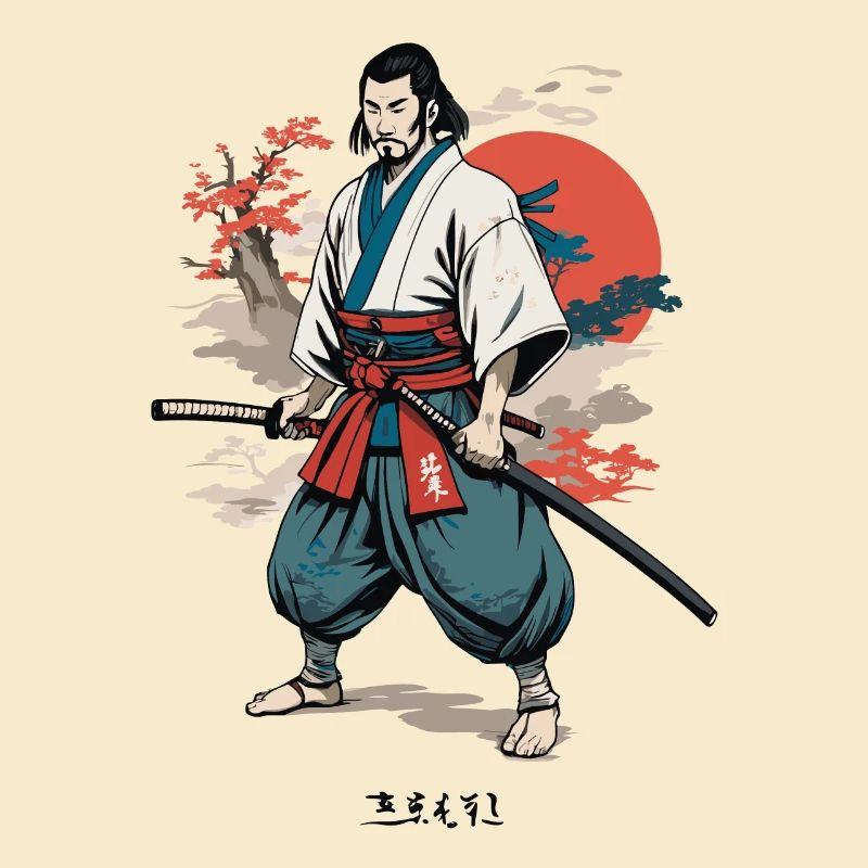 Retro Samurai Ninja Ukiyo-E Swordsman Design