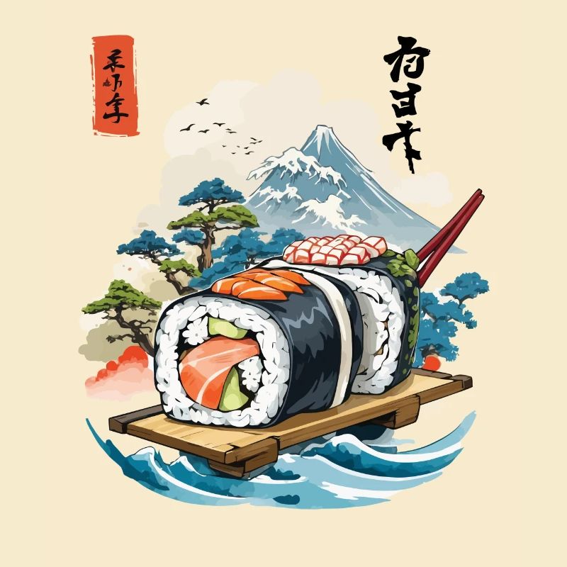 Conception d’œuvres d’art Ukiyo-E Sushi
