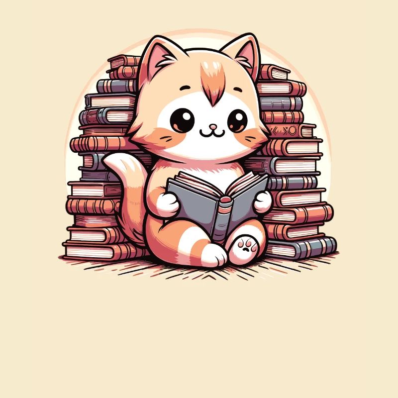 Chat de lecture mignon avec beaucoup de livres