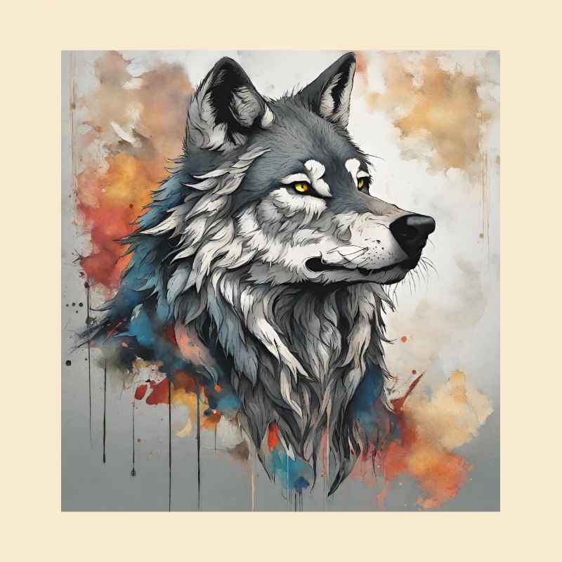 Wolf mit Farbflecken Hintergrund.