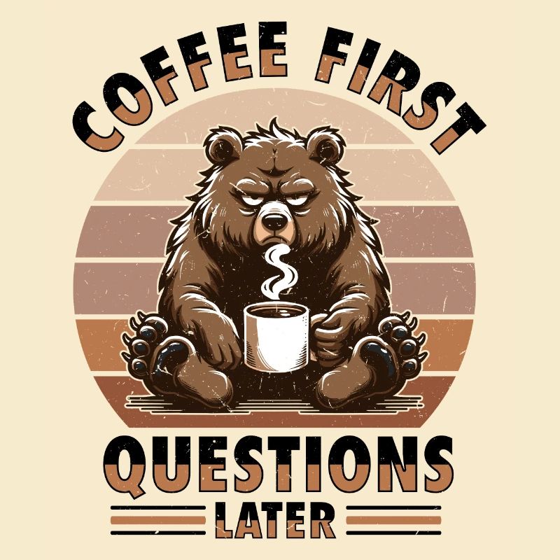 Grumpy bear with coffee