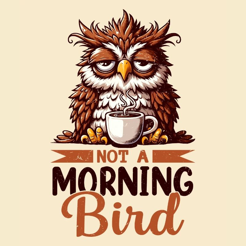 Grumpy owl with coffee