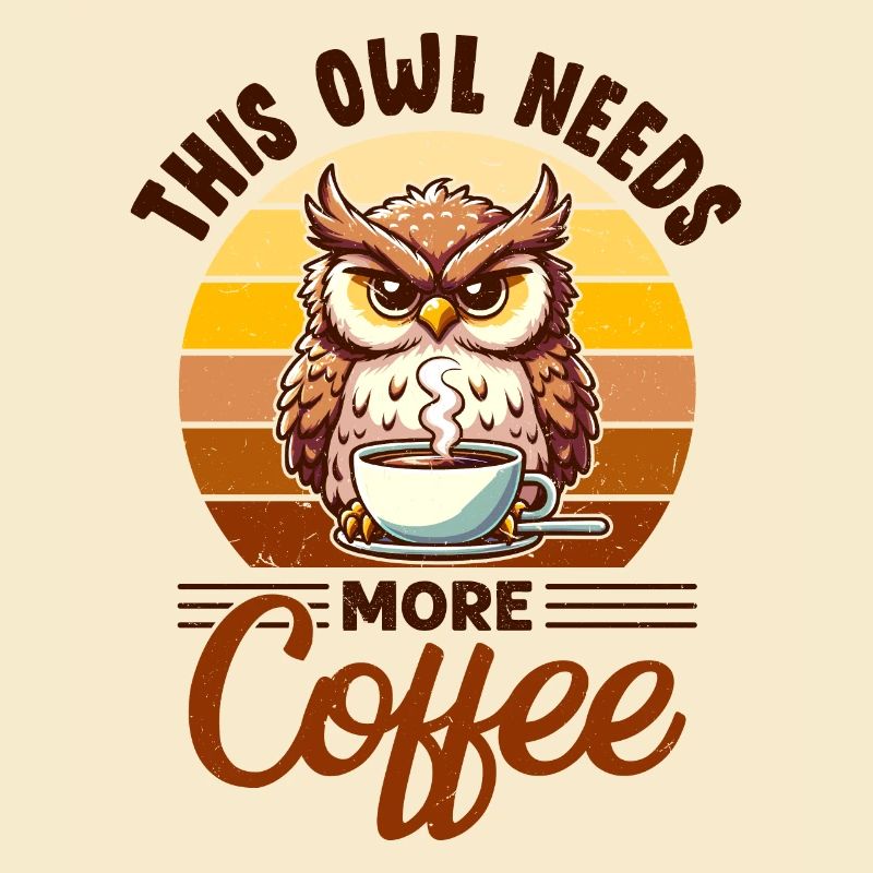 Grumpy owl with coffee