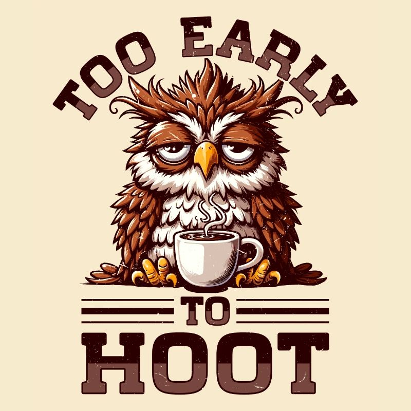 Grumpy owl with coffee