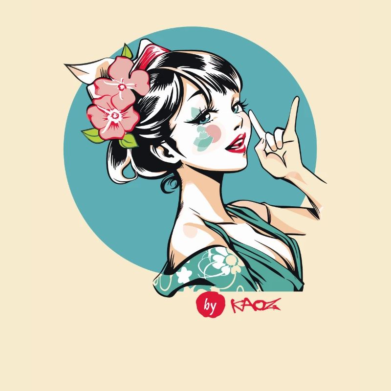 Modernes Anime-Mädchen oder Geisha im Kimono