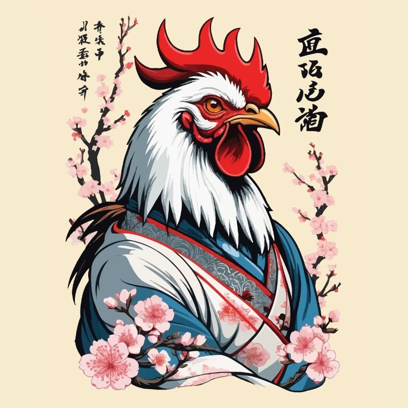 Samurai Bild Retro Design Hahn Kampfkunst