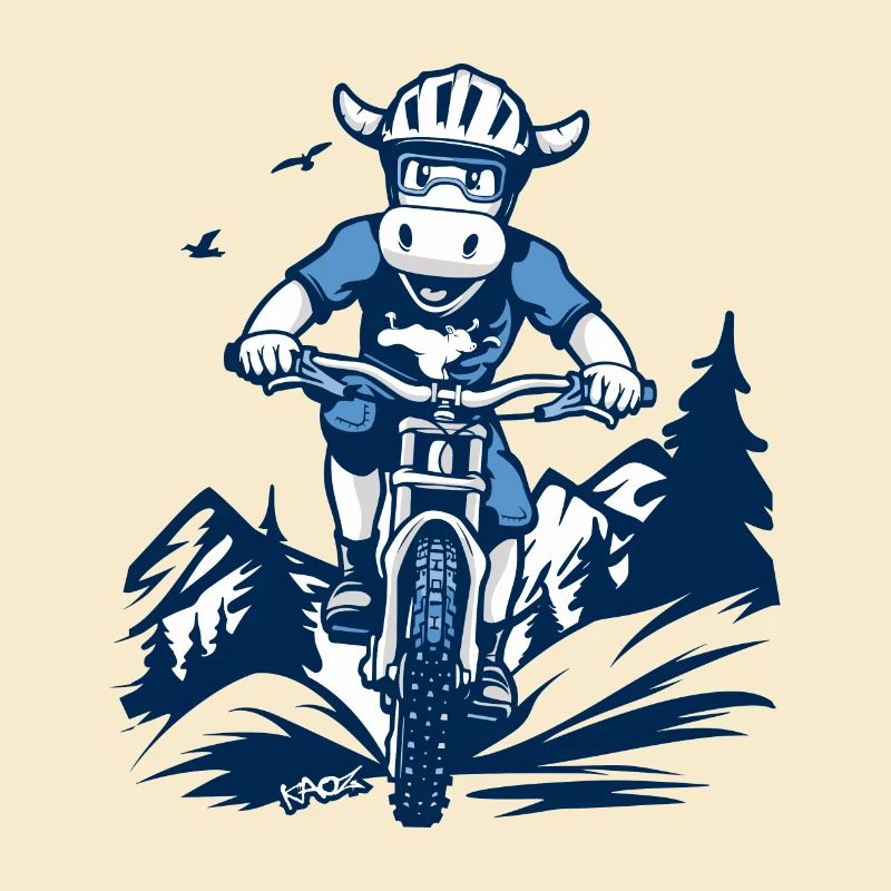 Vache blanche et bleue avec VTT