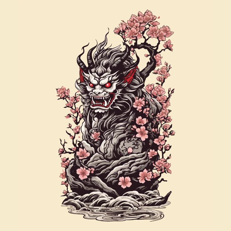 Fleur de cerisier Yokai Oni Ukiyo-E Esthétique