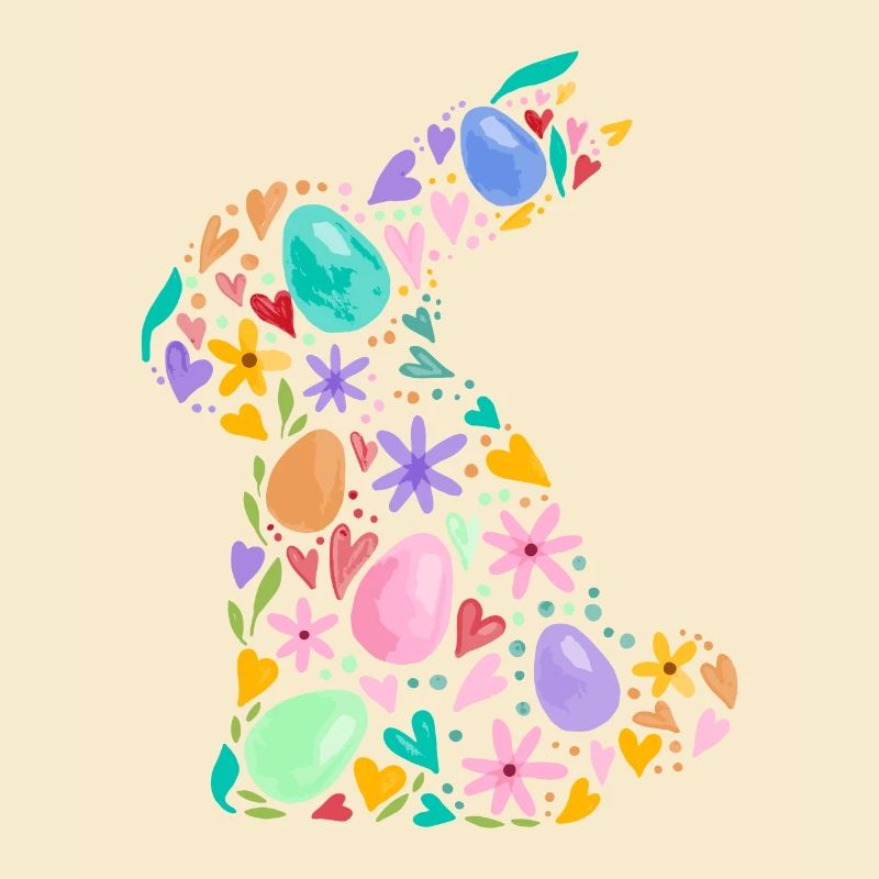 Colorful Easter Bunny Easter Eggs Flowers Easter Graphic