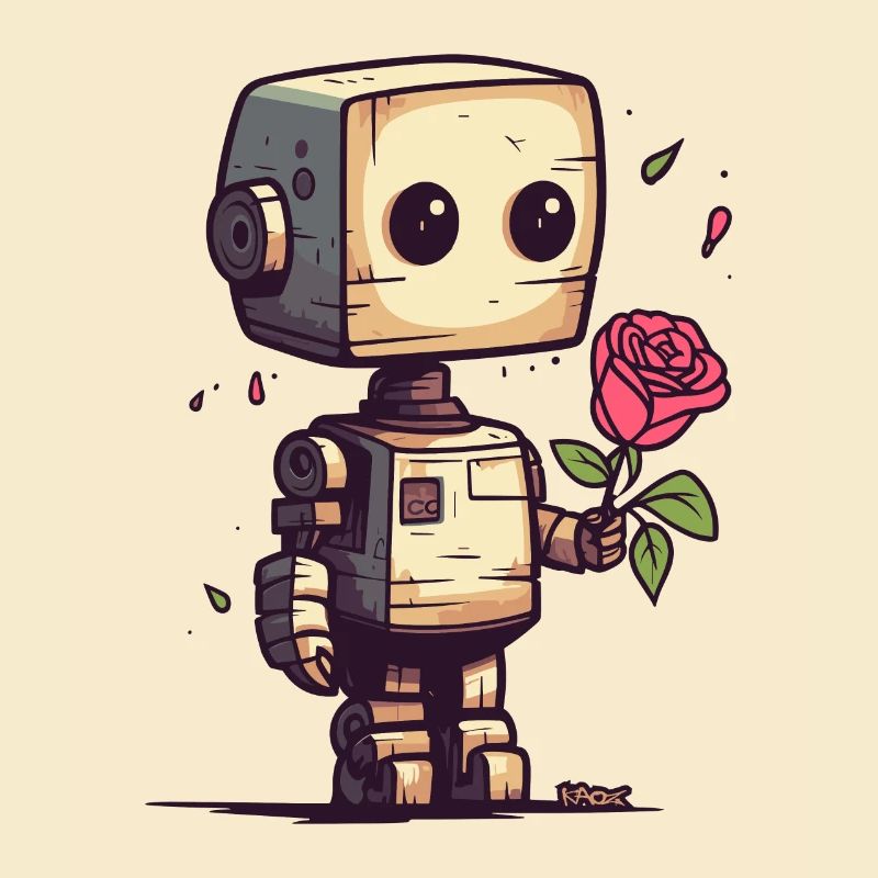 Kleiner Roboter mit einer Rose