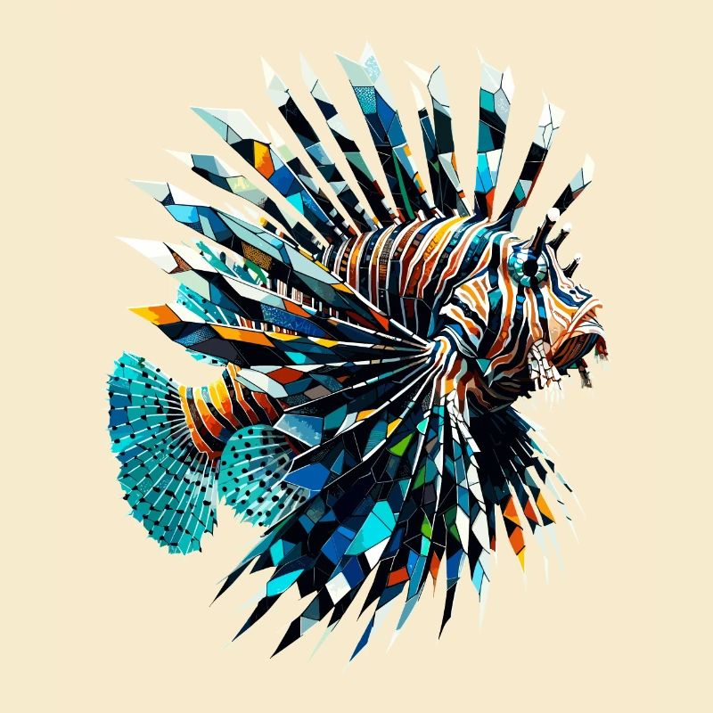 Polygon Art Red Lionfish Lion Fish Butterfly Cod