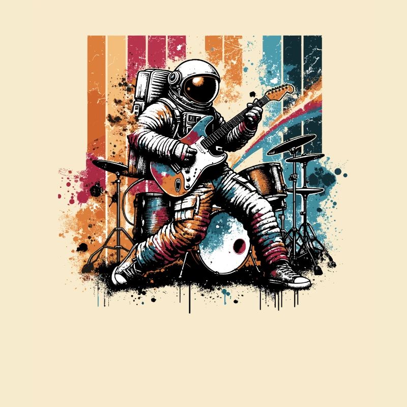 Retro Astronaut spielt E-Gitarre Gitarren