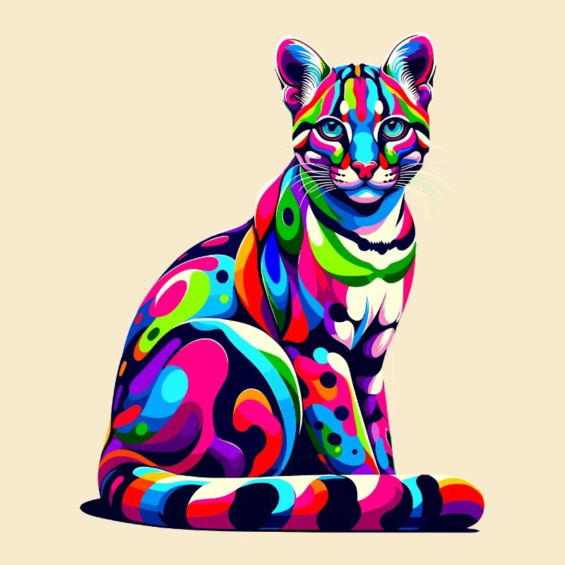 Colorful Pop Art Ocelot Ocelots Dwarf Leopard