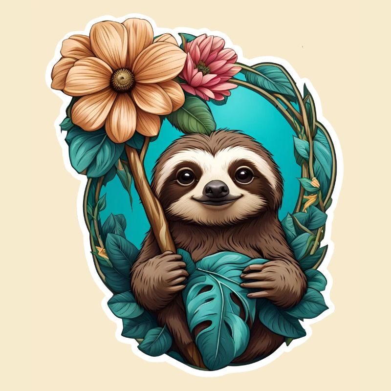 Faultier und Blume