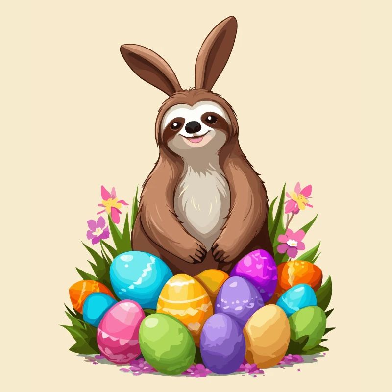 Funny Sloth Easter Bunny Cute Easter Design