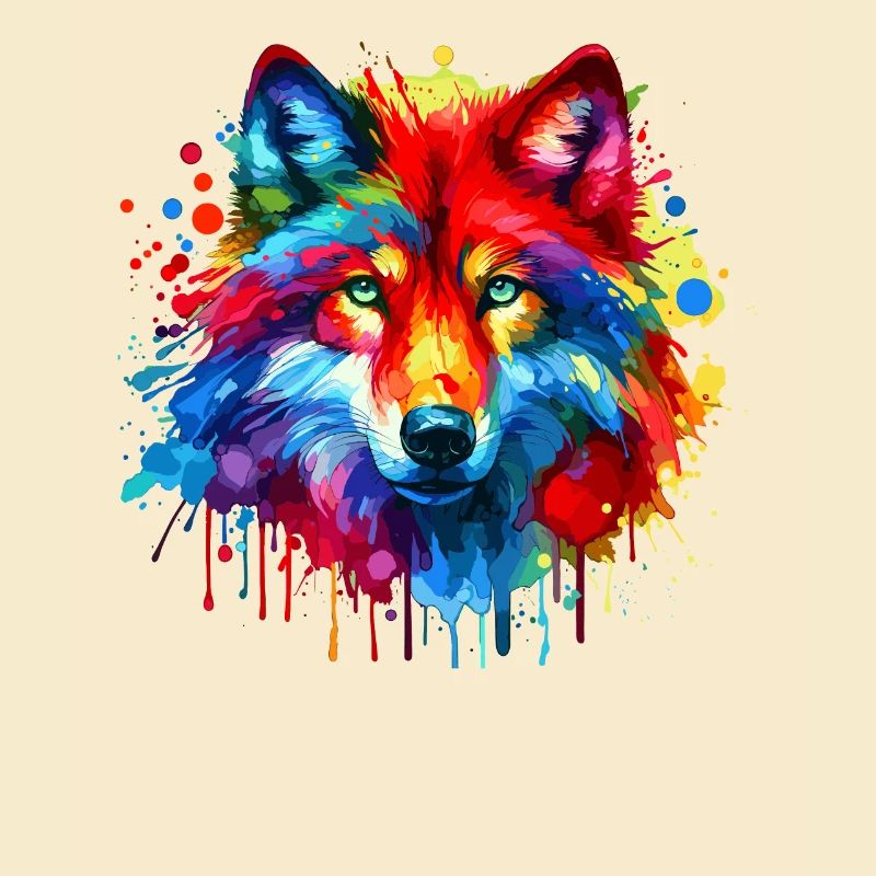 Colorful Splash Art Red Wolf Lover Wolves