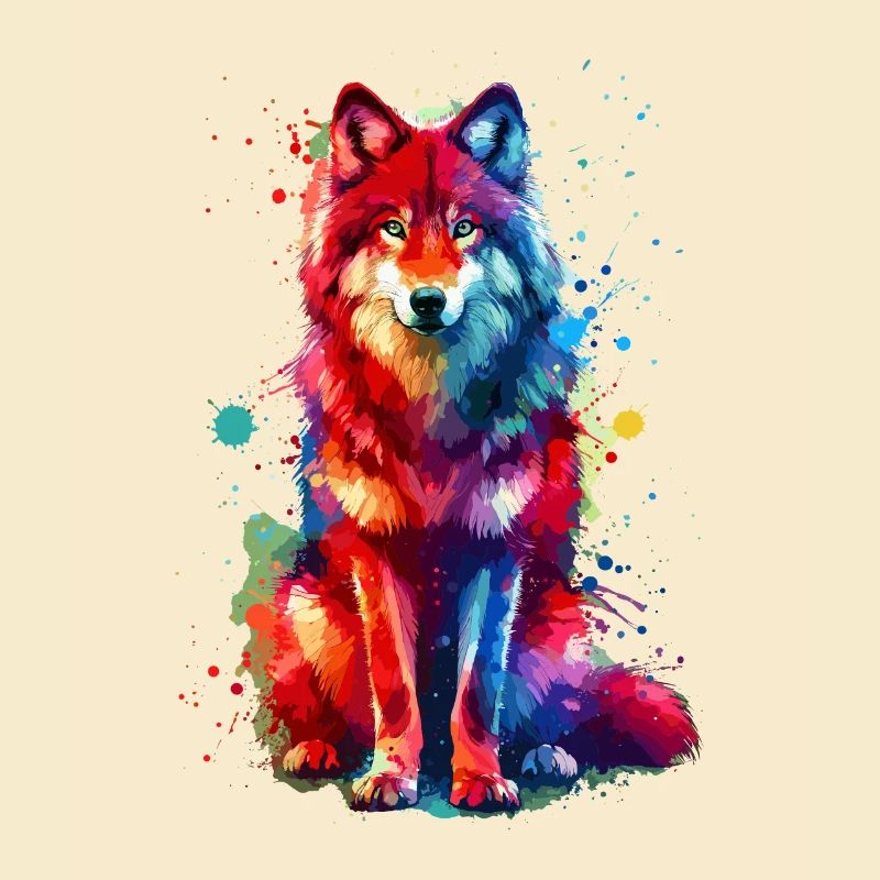 Colorful Splash Art Red Wolf Lover Wolves