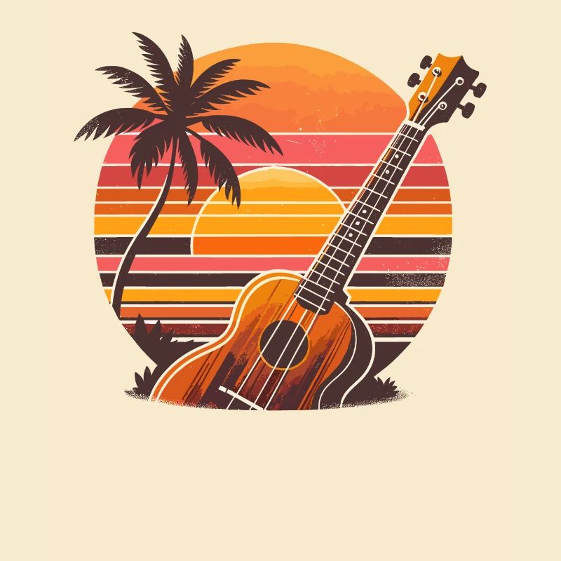Rétro plage coucher de soleil Ukulélé Uke Player Instrument