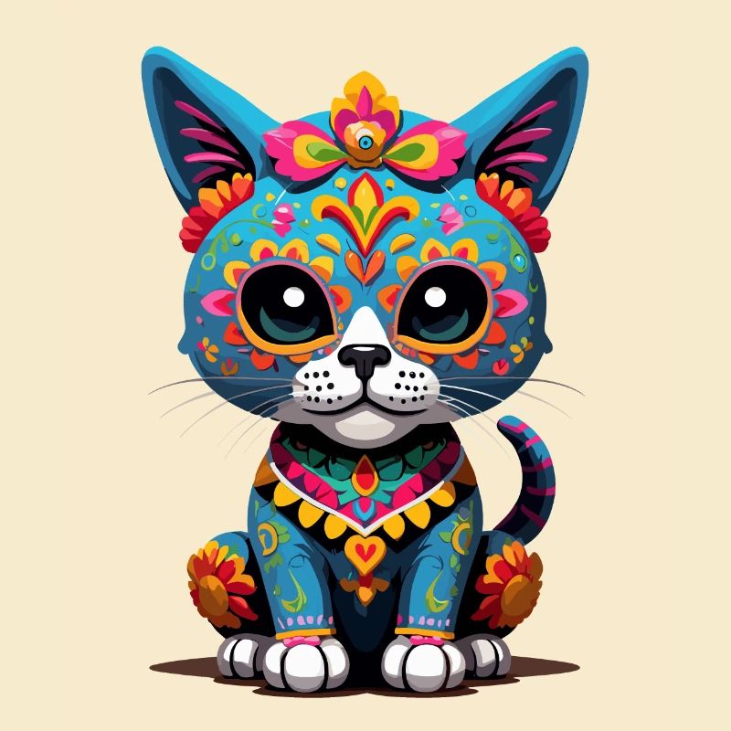 Sugar Skull Mexique Chat Dia De Muertos