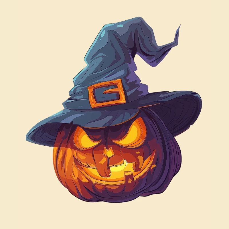 Spooky pumpkin with witch hat