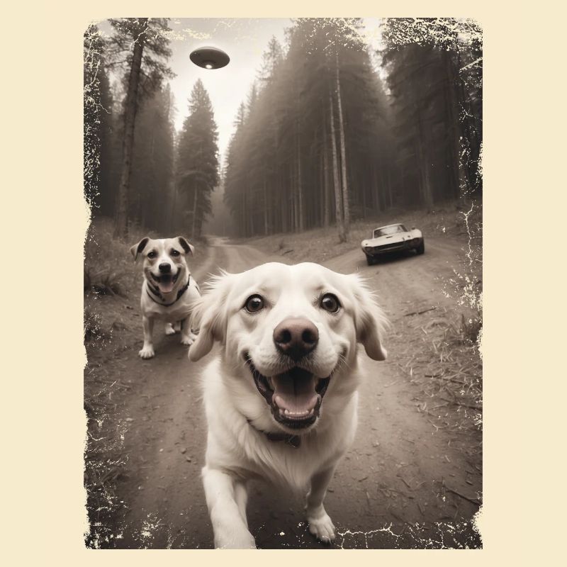 Selfie de chiens avec conception de vaisseau spatial extraterrestre