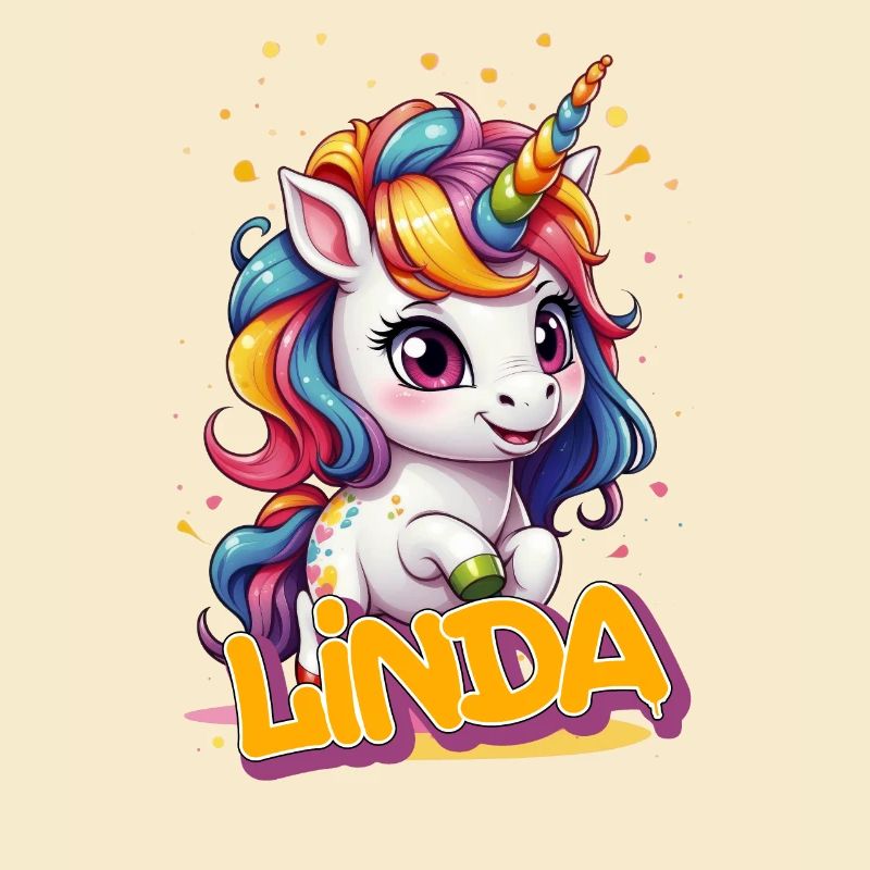 LINDA - Schöner Mädchen Name mit süßem Einhorn