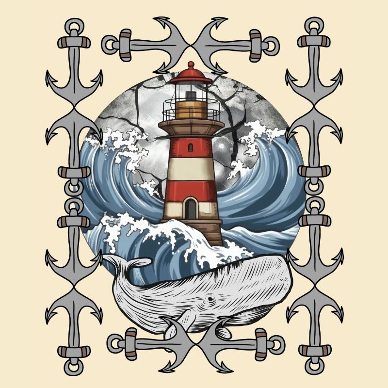 lighthouse, signal, maritime, whale, waves, sea, fish