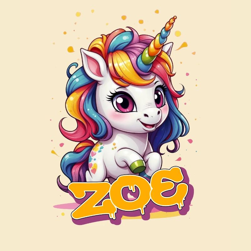 ZOE - Schöner Mädchen Name mit süßem Einhorn