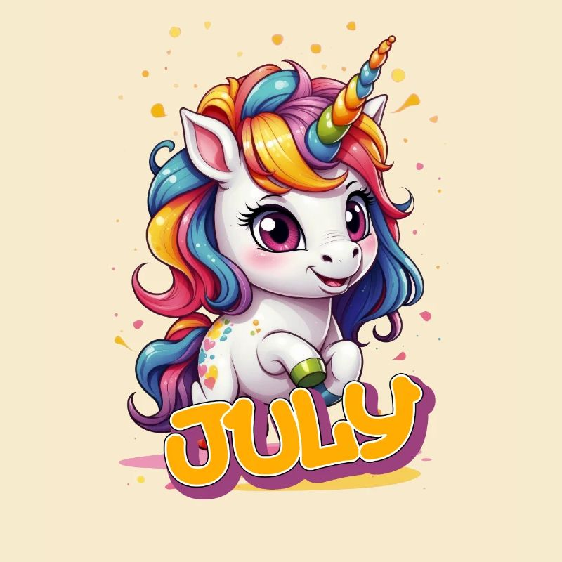 JULY - Schöner Mädchen Name mit süßem Einhorn
