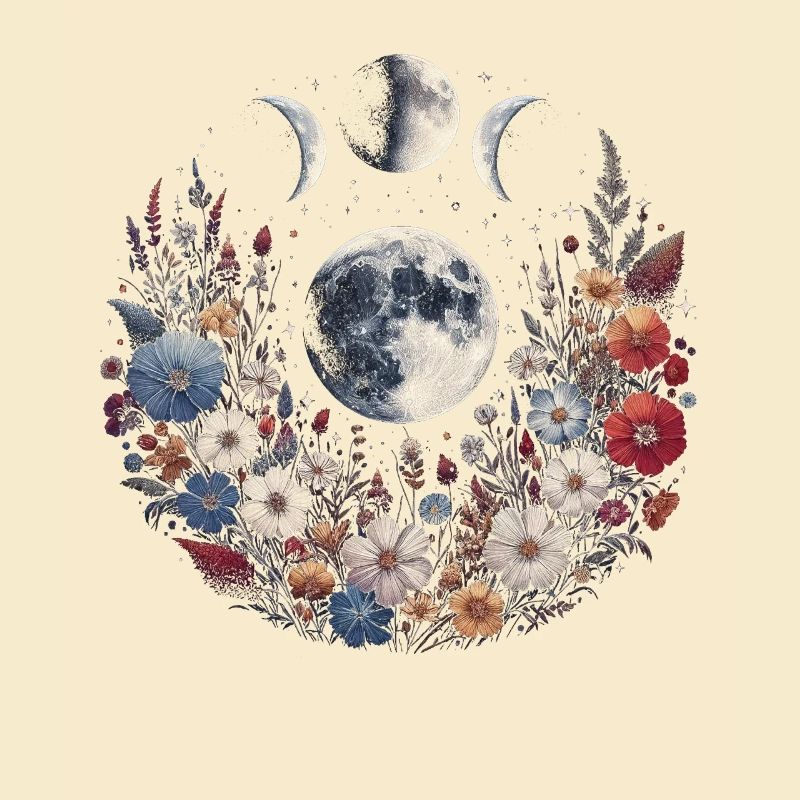 Cottagecore Full Moon With Flowers