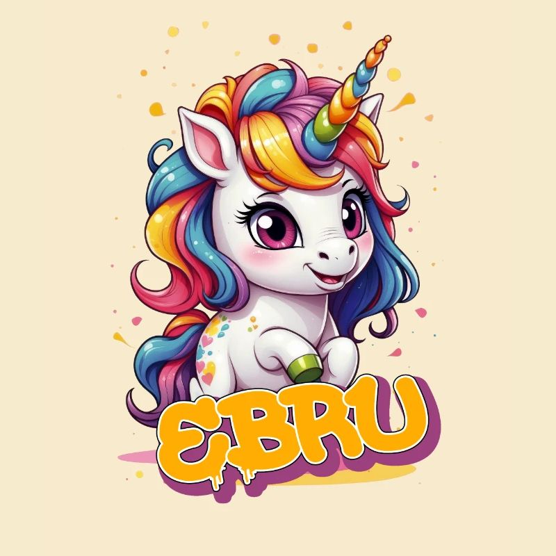 EBRU - Schöner Mädchen Name mit süßem Einhorn